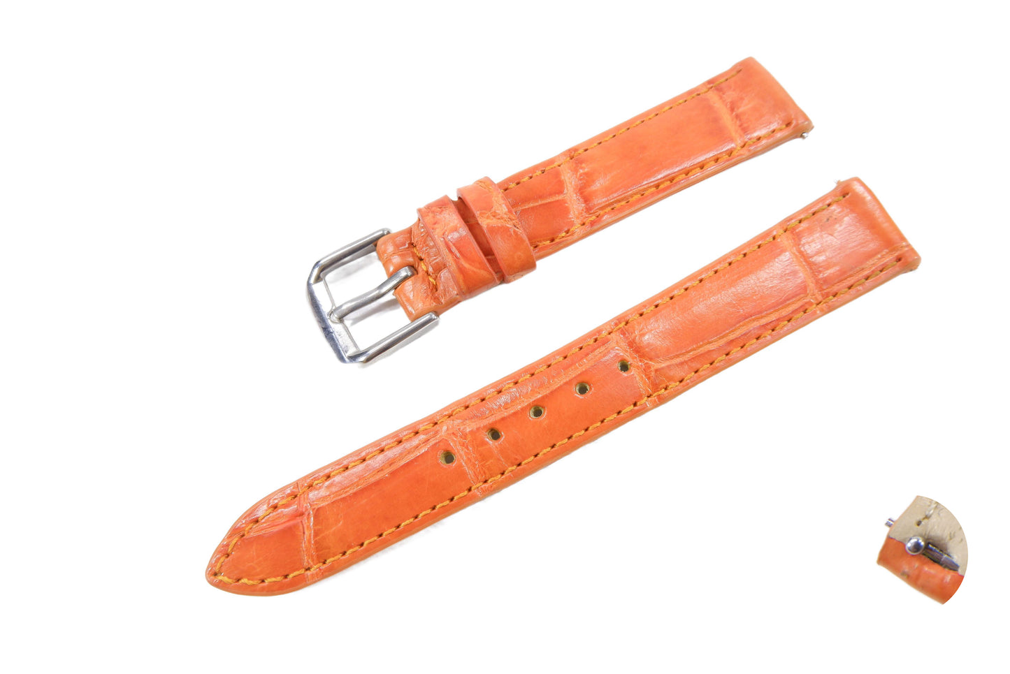 Genuine Crocodile Belly Skin Leather Quick Release Watch Strap Orange Band with Buckle