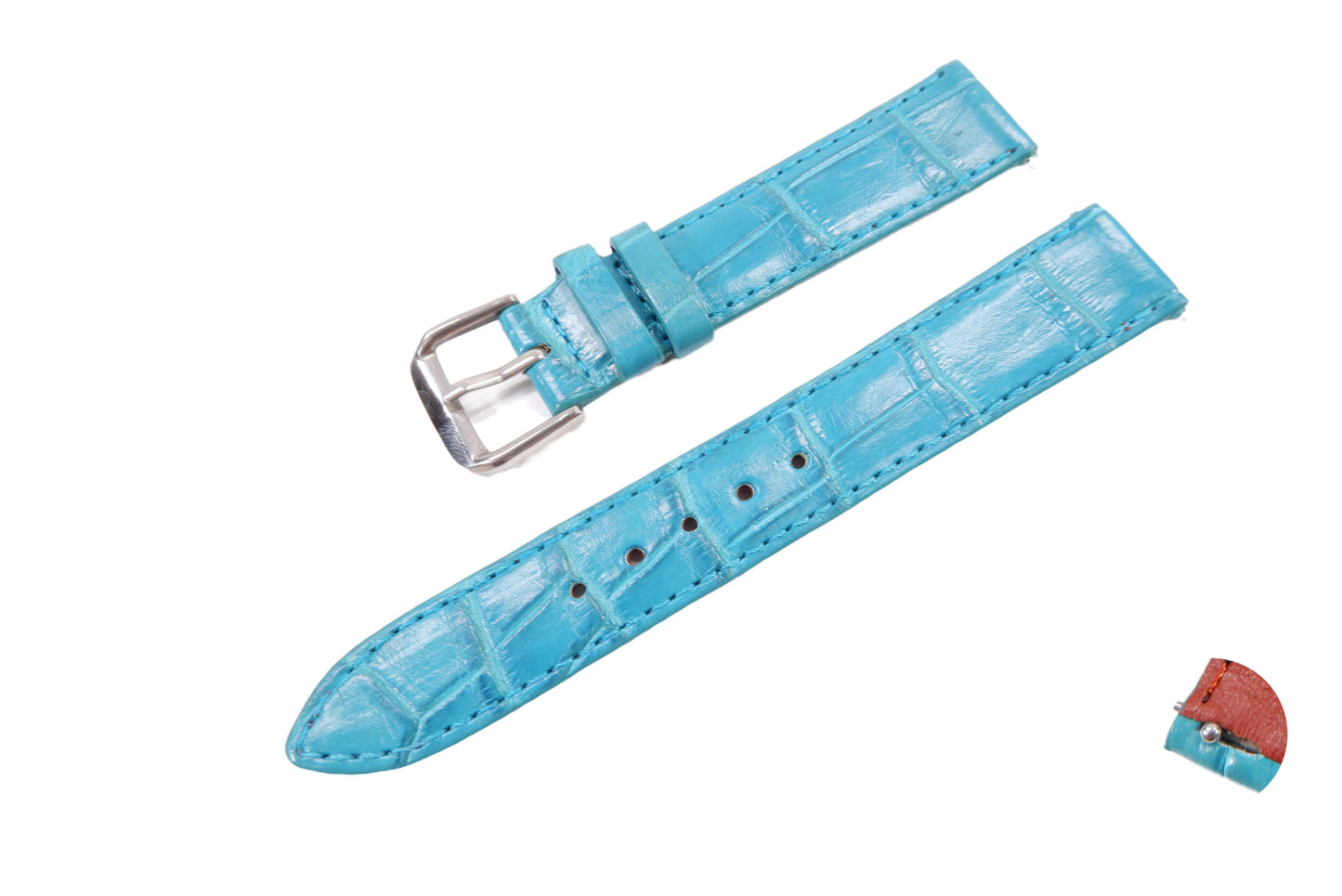 Genuine Crocodile Belly Skin Leather Quick Release Watch Strap Blue Band with Buckle