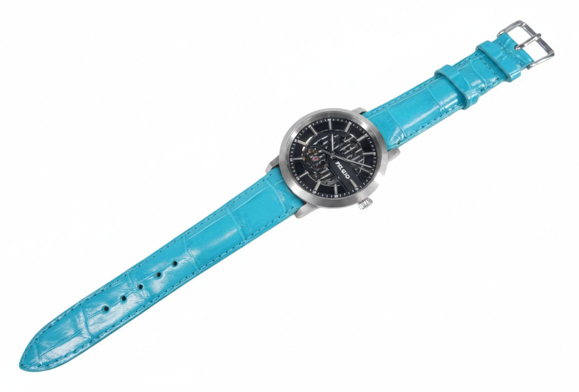 Genuine Crocodile Belly Skin Leather Quick Release Watch Strap Blue Band with Buckle