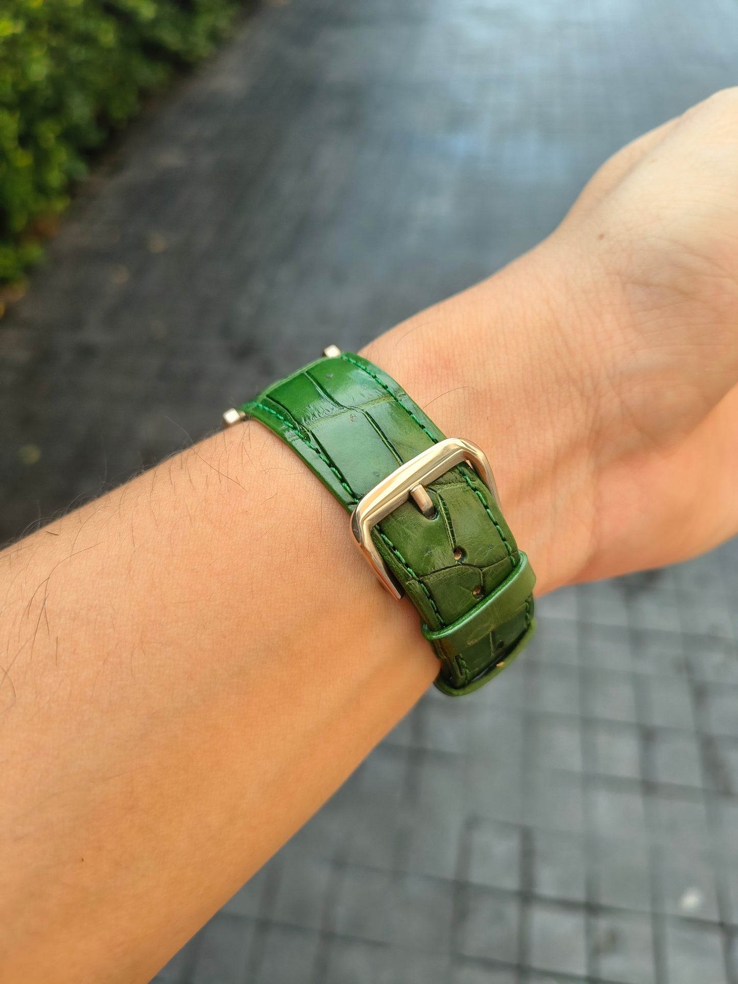 Genuine Crocodile Belly Skin Leather Quick Release Watch Strap Green Band with Buckle
