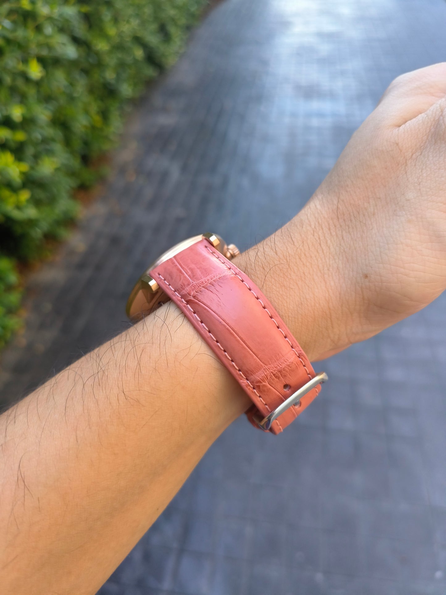 Genuine Crocodile Belly Skin Leather Quick Release Watch Strap Pink Band with Buckle