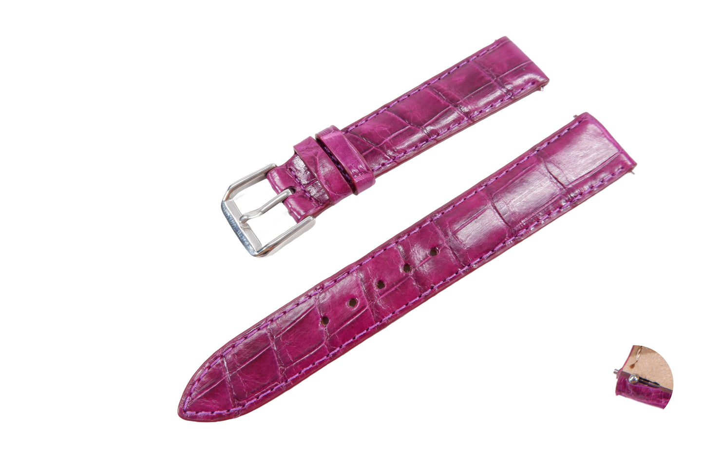 Genuine Crocodile Belly Skin Leather Quick Release Watch Strap Purple Band with Buckle
