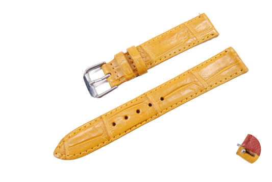 Genuine Crocodile Belly Skin Leather Quick Release Watch Strap Yellow Band with Buckle
