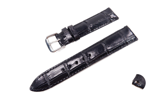 Genuine Crocodile Belly Skin Leather Quick Release Watch Strap Black Band with Buckle