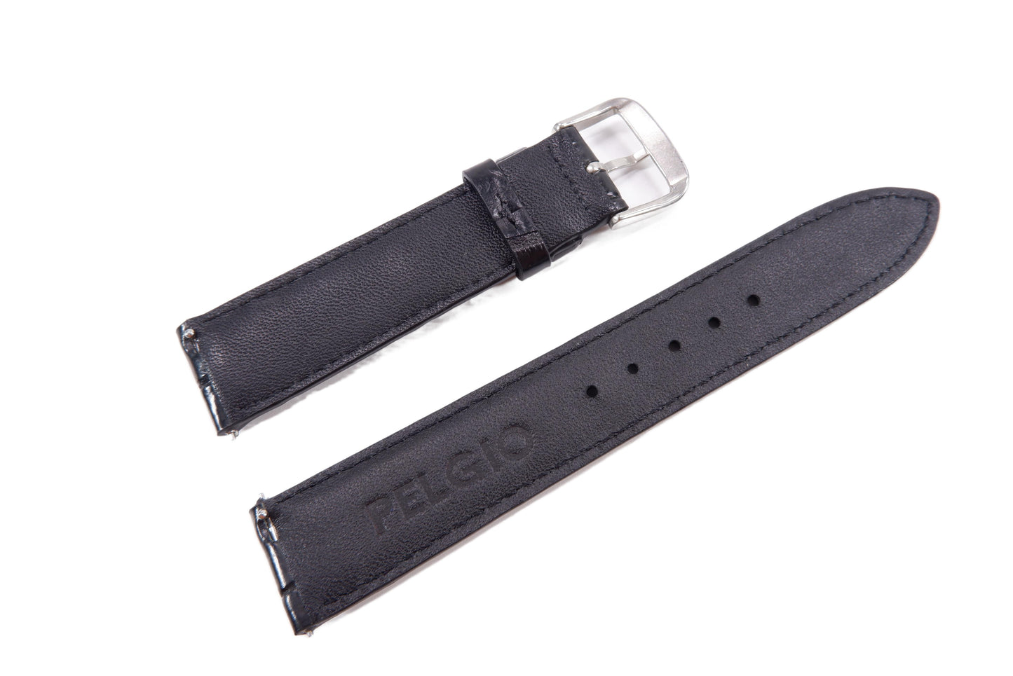 Genuine Crocodile Belly Skin Leather Quick Release Watch Strap Black Band with Buckle