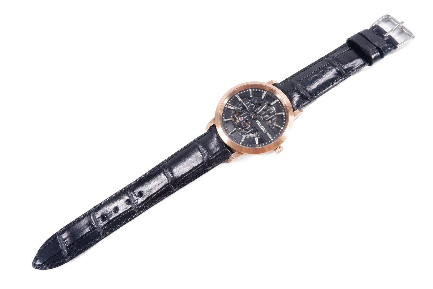 Genuine Crocodile Belly Skin Leather Quick Release Watch Strap Black Band with Buckle