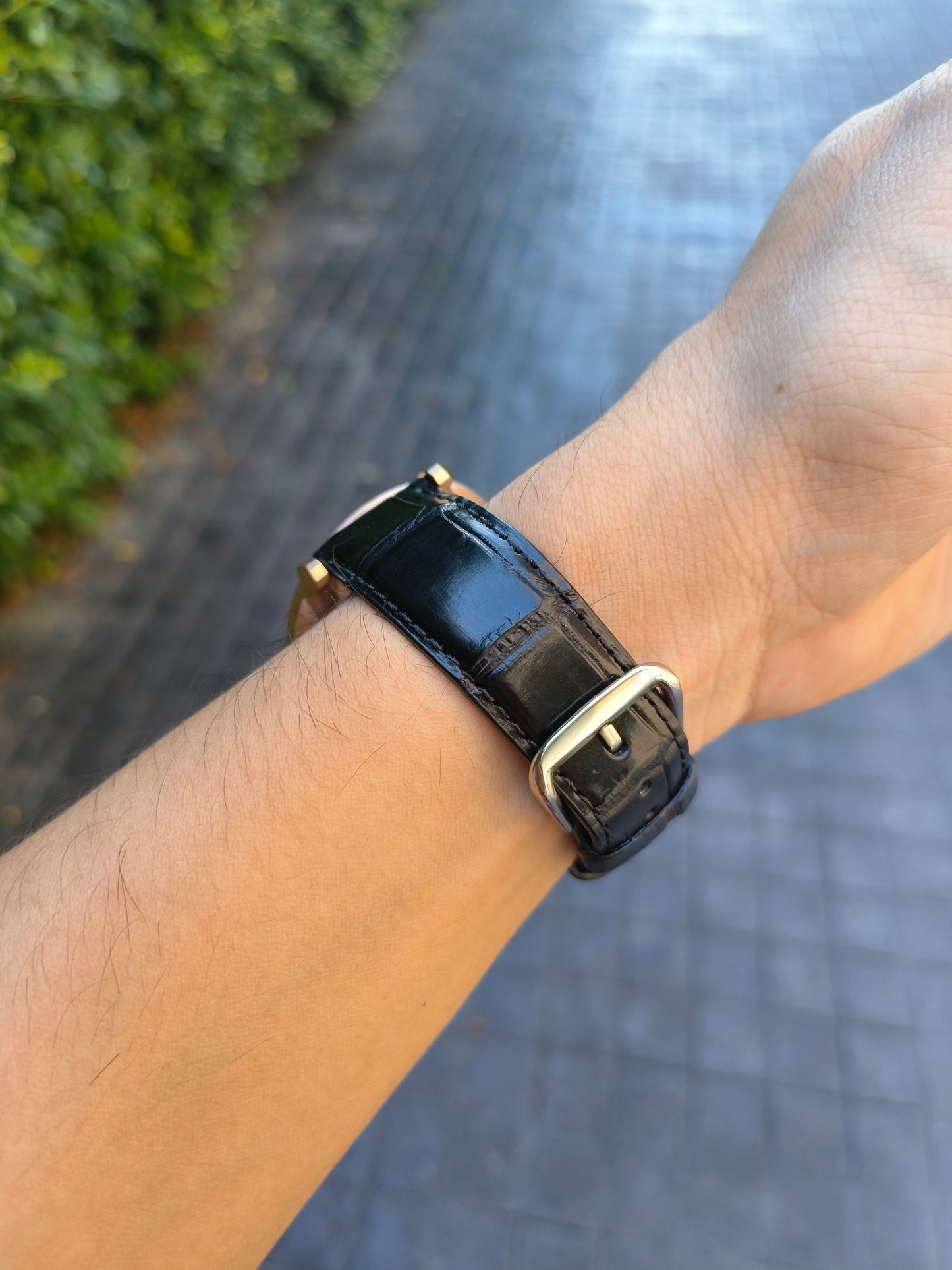 Genuine Crocodile Belly Skin Leather Quick Release Watch Strap Black Band with Buckle