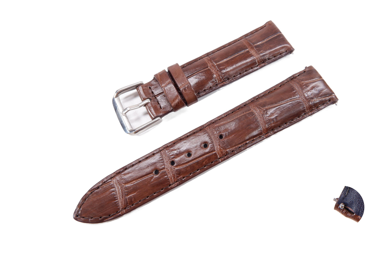 Genuine Crocodile Belly Skin Leather Quick Release Watch Strap Brown Band with Buckle