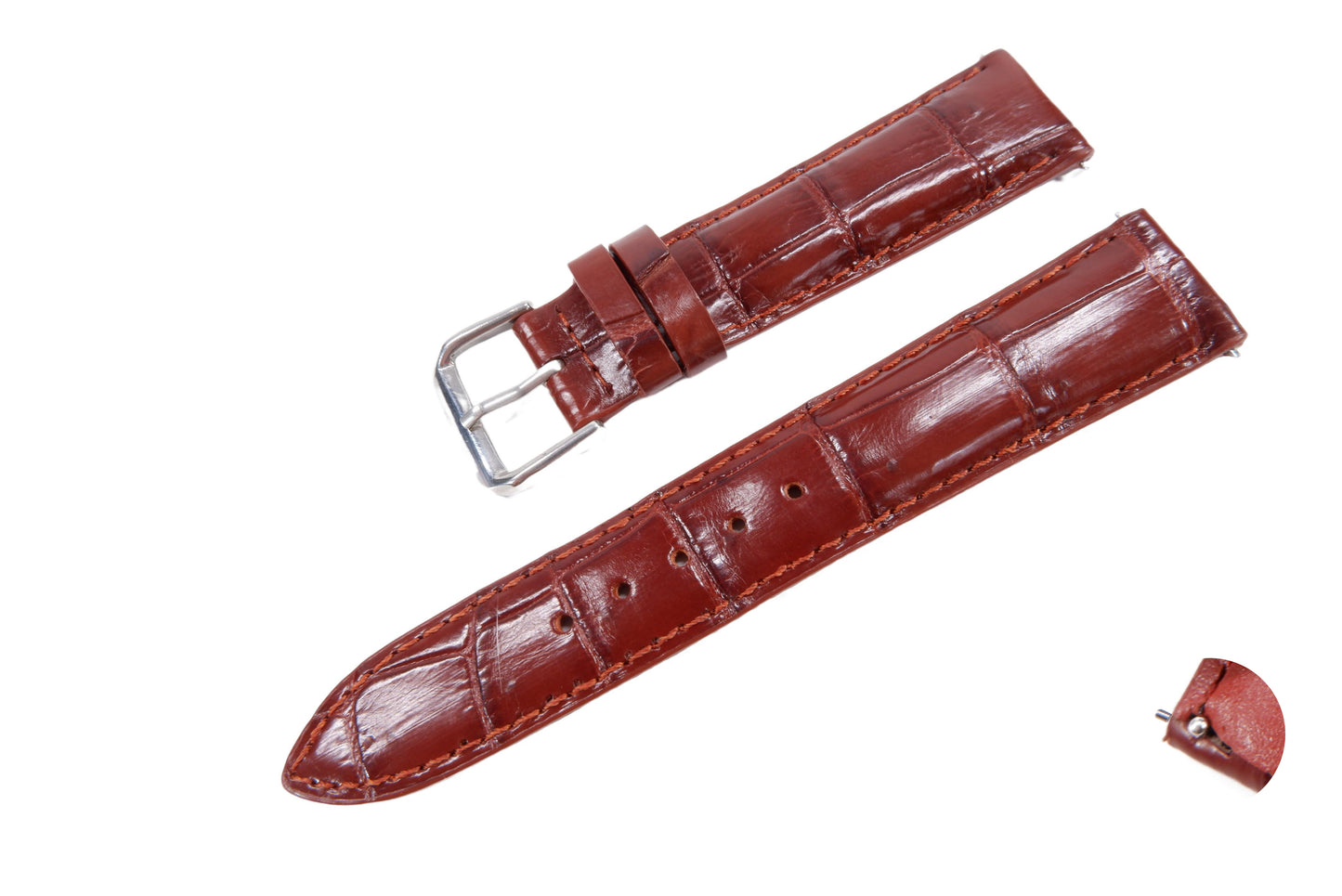 Genuine Crocodile Belly Skin Leather Quick Release Watch Strap Brown Band with Buckle