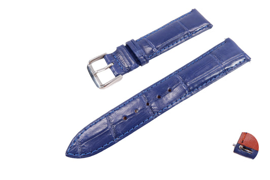 Genuine Crocodile Belly Skin Leather Quick Release Watch Strap Blue Band with Buckle