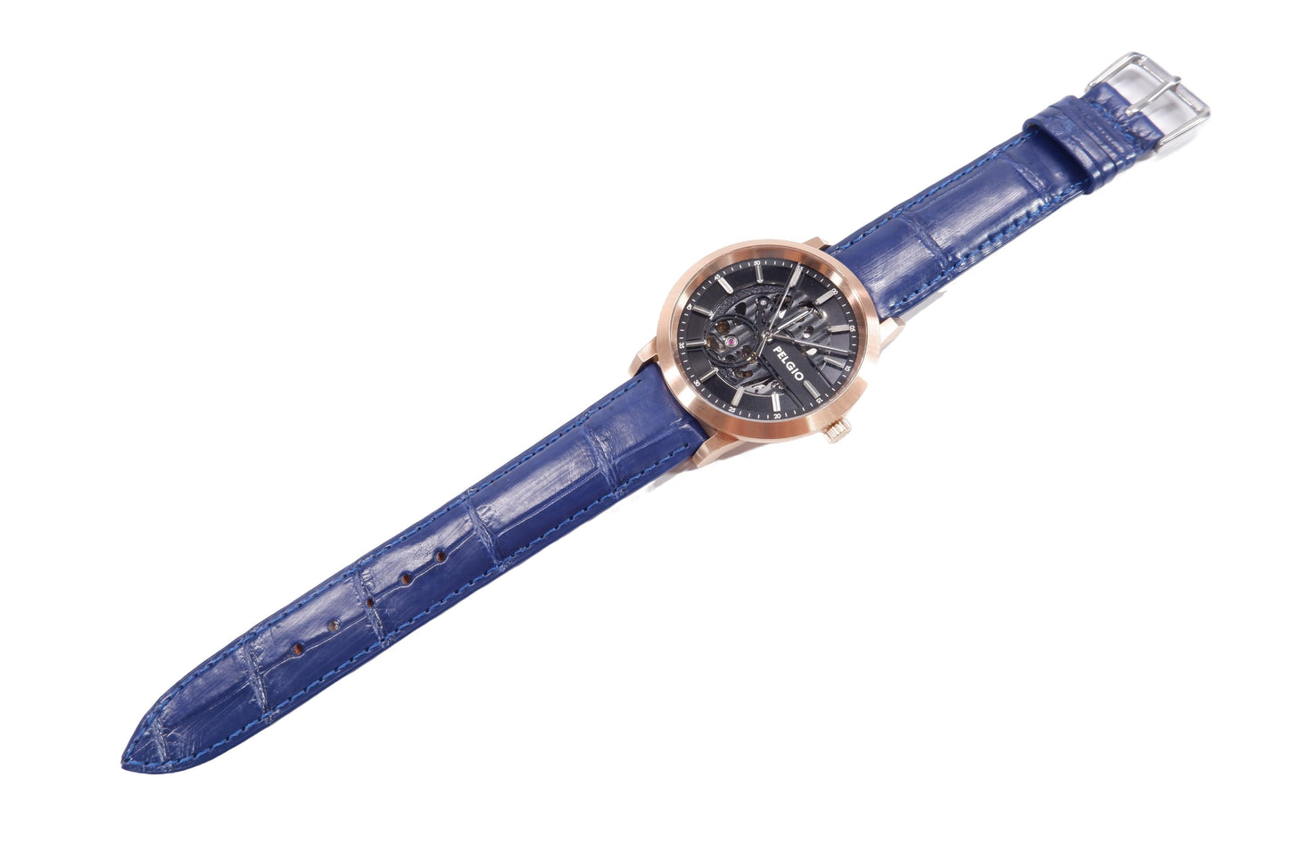 Genuine Crocodile Belly Skin Leather Quick Release Watch Strap Blue Band with Buckle