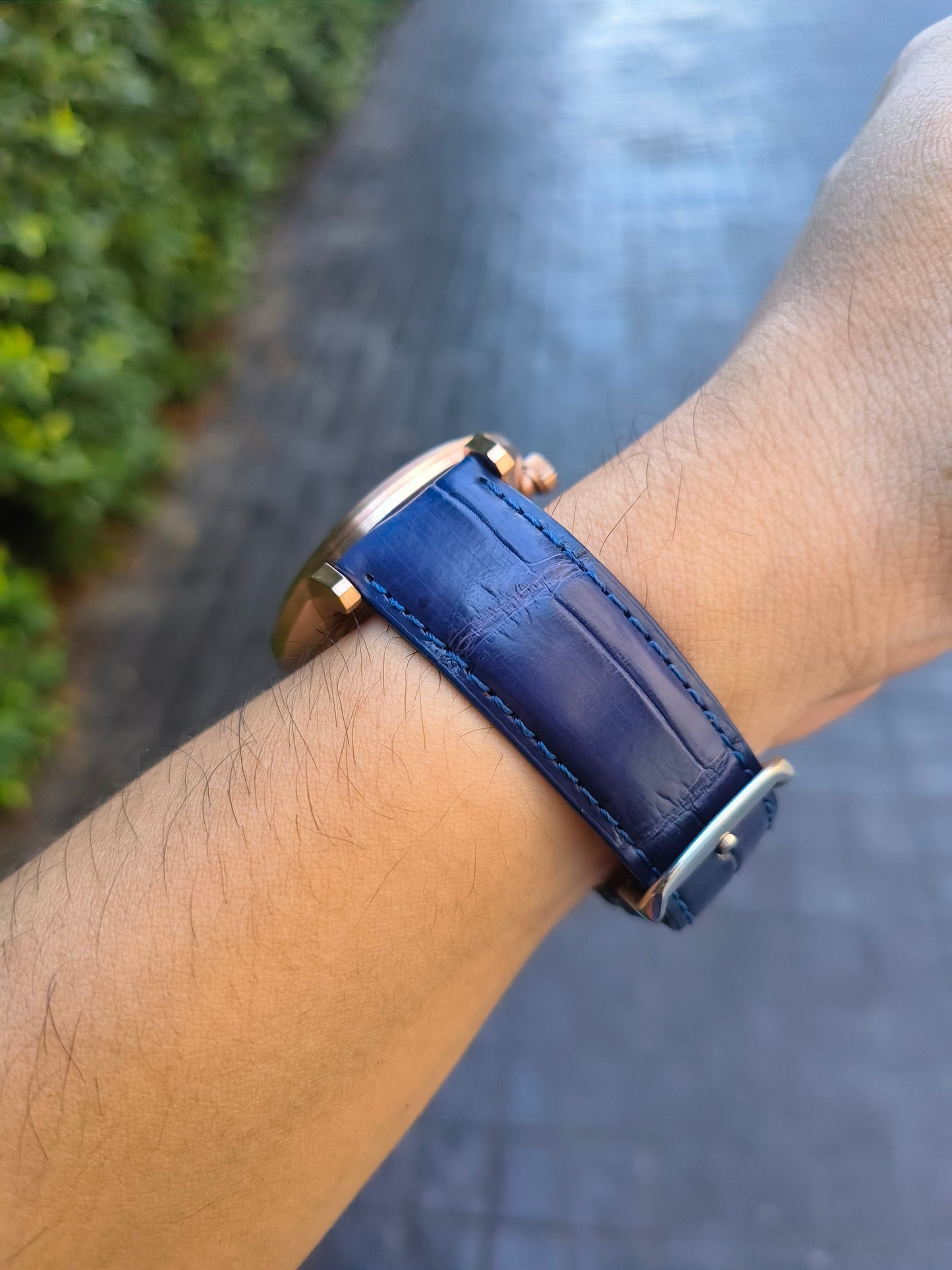 Genuine Crocodile Belly Skin Leather Quick Release Watch Strap Blue Band with Buckle