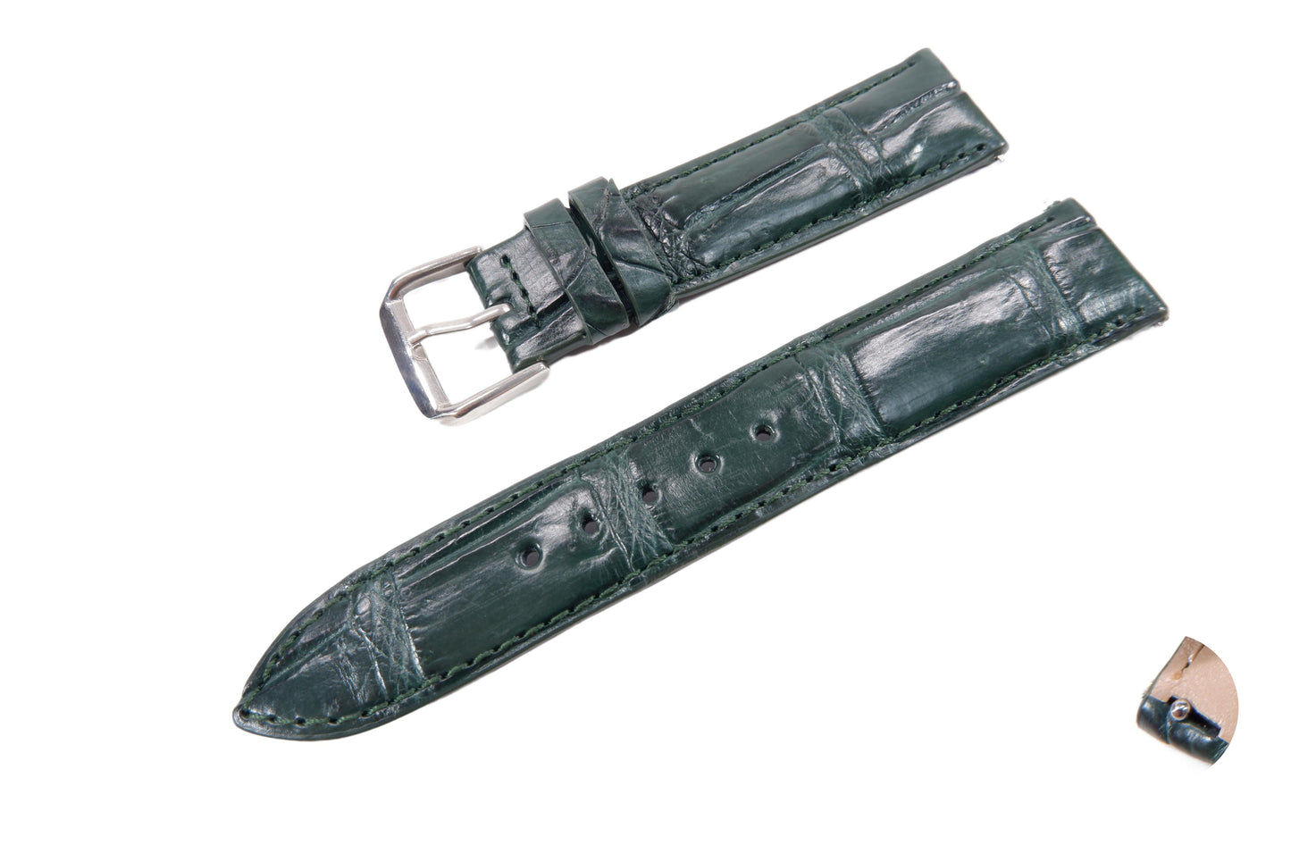 Genuine Crocodile Belly Skin Leather Quick Release Watch Strap Green Band with Buckle