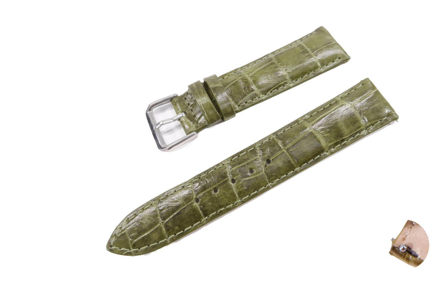Genuine Crocodile Belly Skin Leather Quick Release Watch Strap Green Band with Buckle