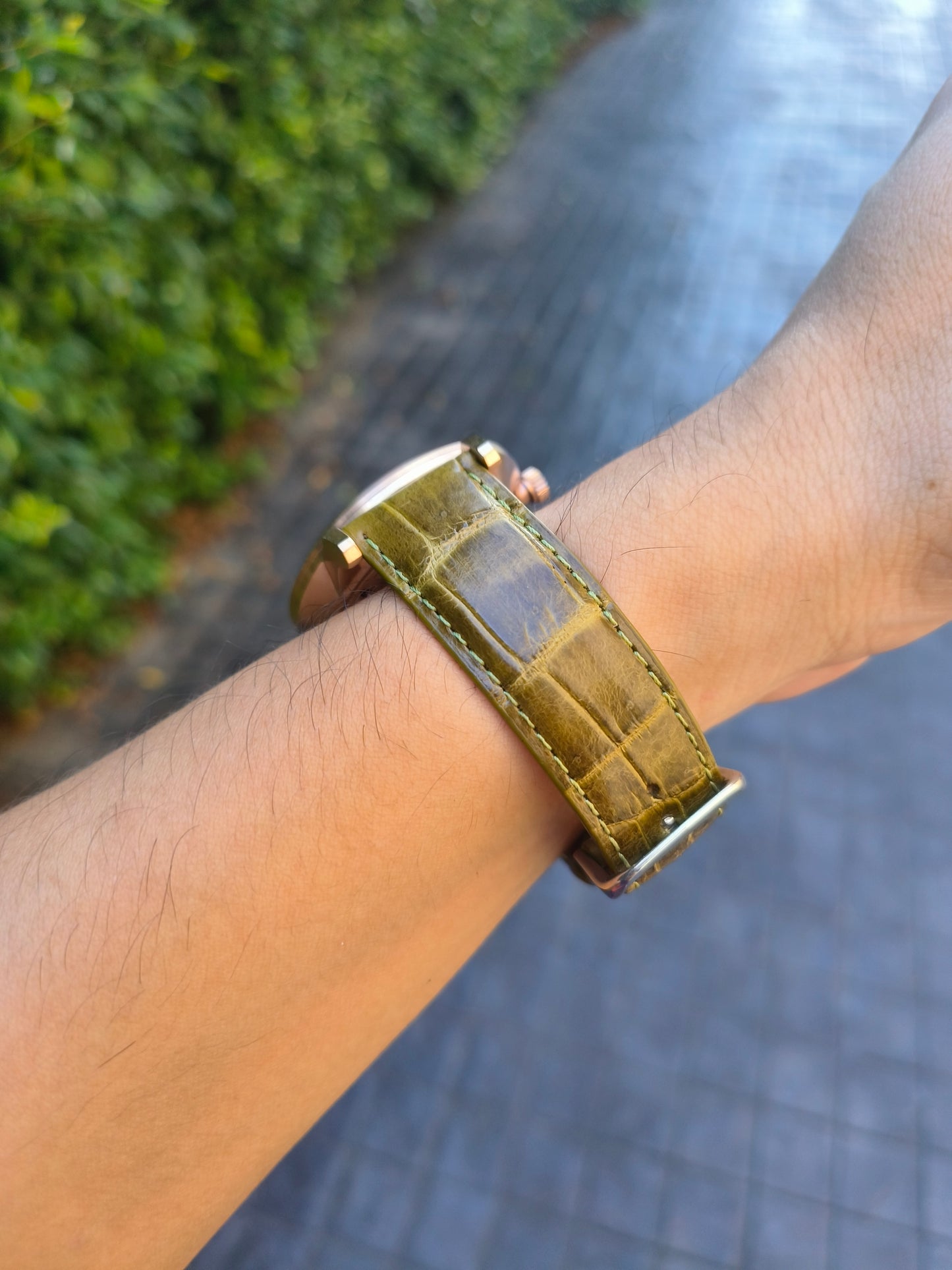 Genuine Crocodile Belly Skin Leather Quick Release Watch Strap Green Band with Buckle