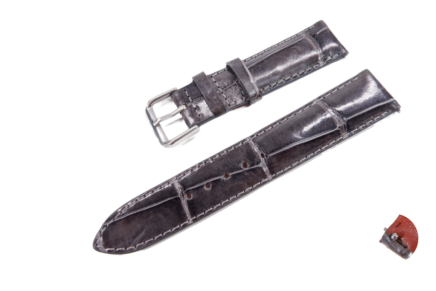 Genuine Crocodile Belly Skin Leather Quick Release Watch Strap Grey Band with Buckle