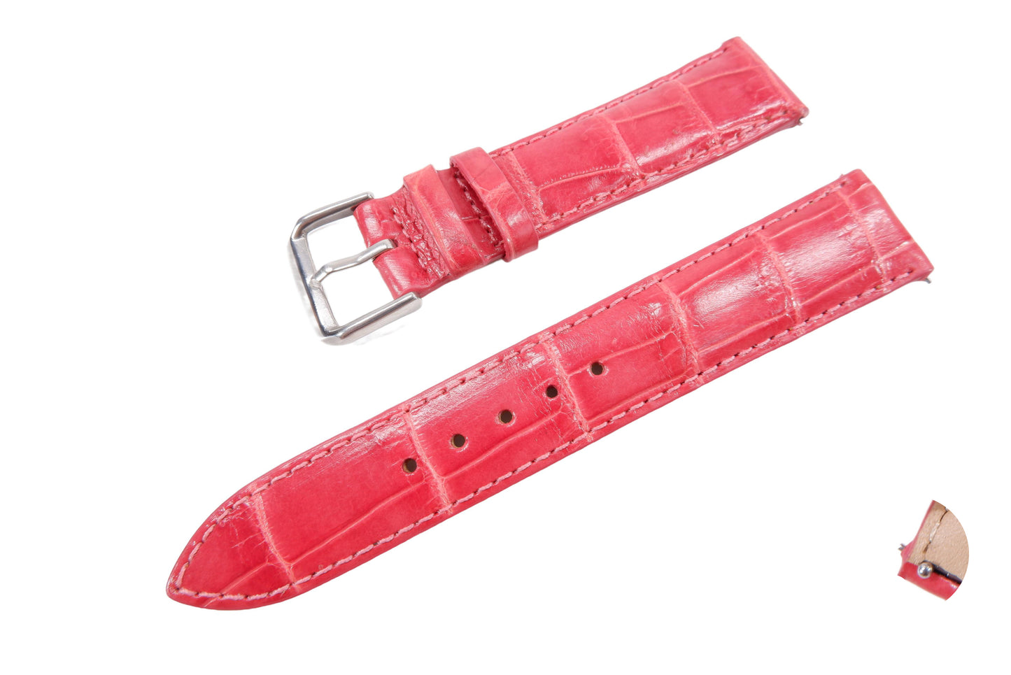 Genuine Crocodile Belly Skin Leather Quick Release Watch Strap Pink Band with Buckle