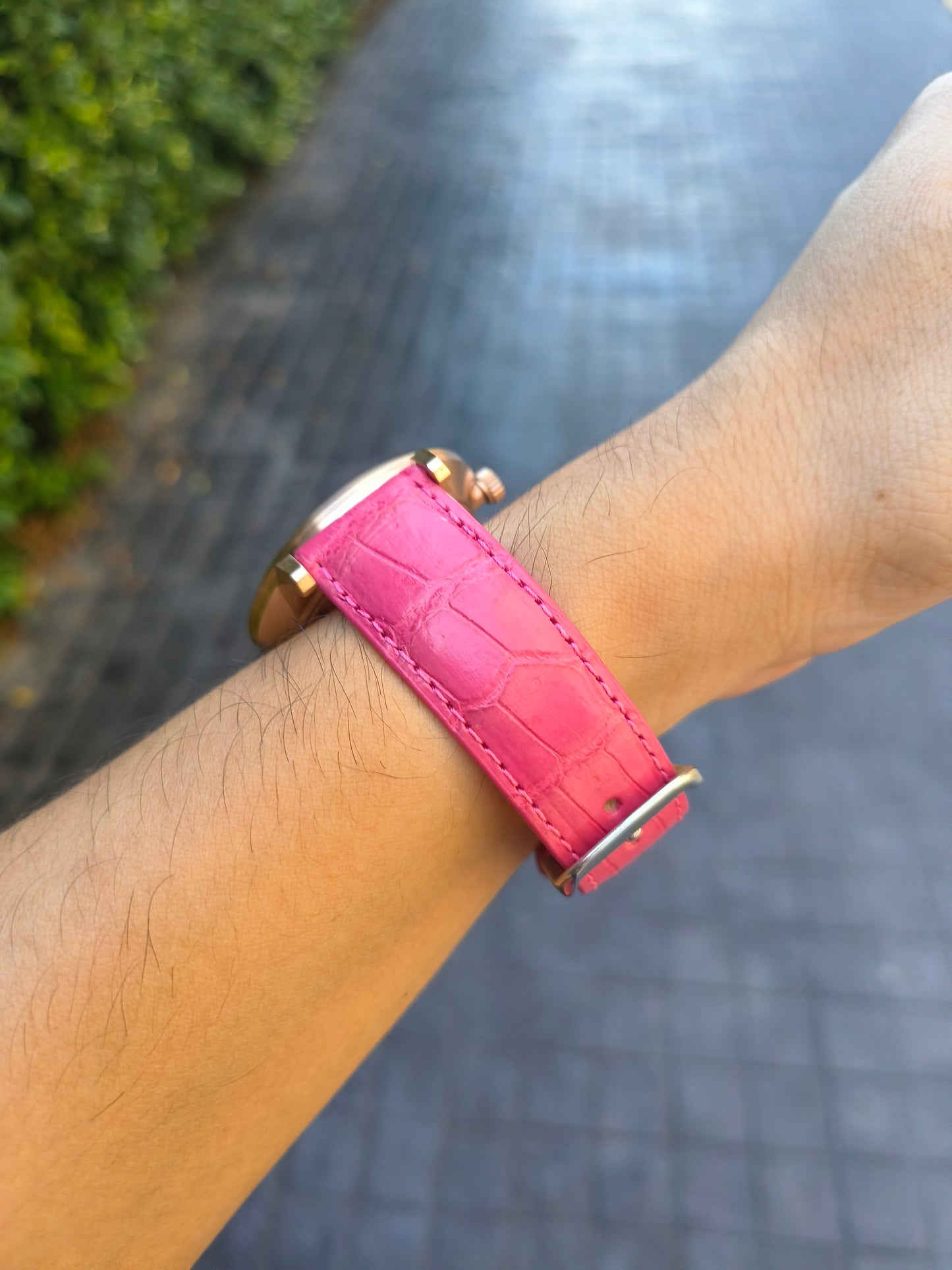 Genuine Crocodile Belly Skin Leather Quick Release Watch Strap Pink Band with Buckle