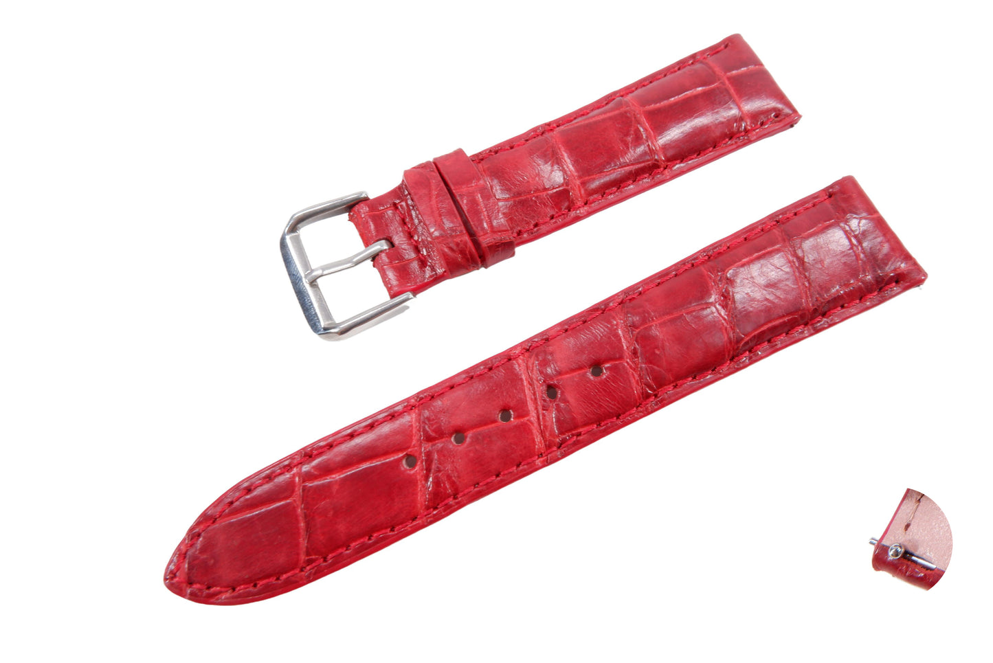 Genuine Crocodile Belly Skin Leather Quick Release Watch Strap Red Band with Buckle