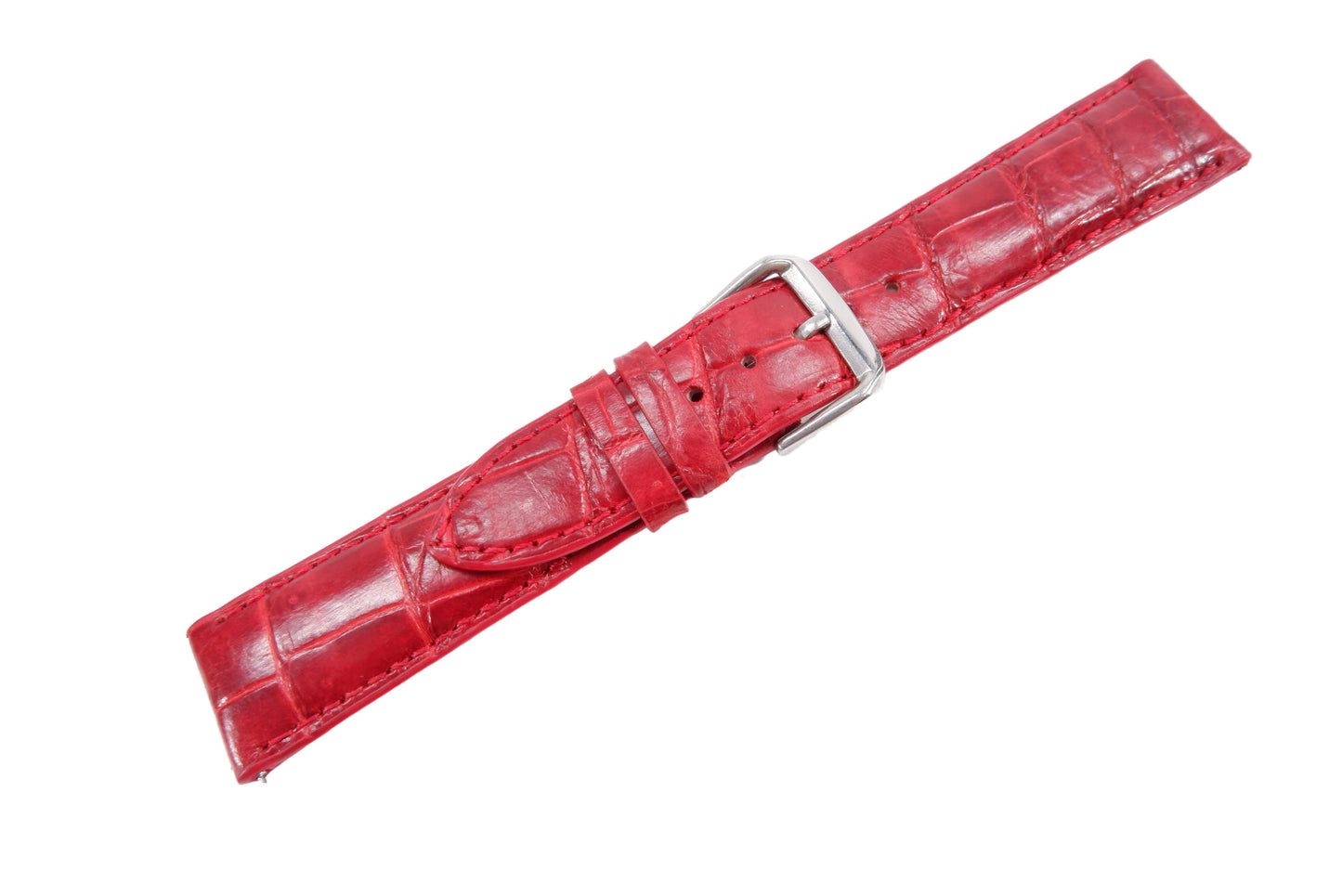 Genuine Crocodile Belly Skin Leather Quick Release Watch Strap Red Band with Buckle