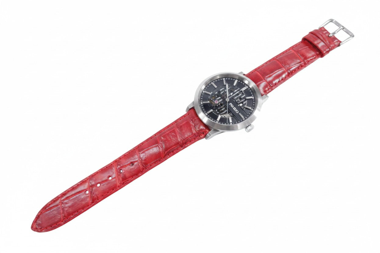 Genuine Crocodile Belly Skin Leather Quick Release Watch Strap Red Band with Buckle
