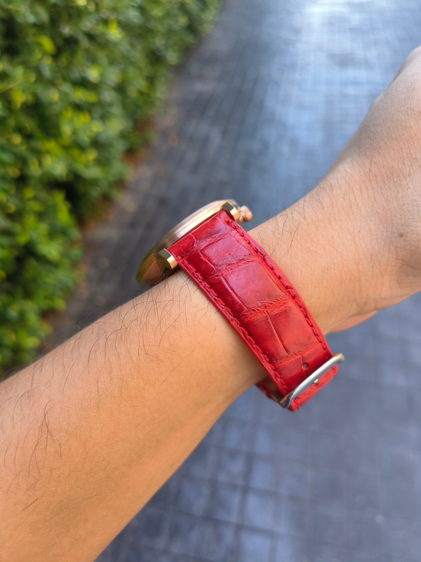 Genuine Crocodile Belly Skin Leather Quick Release Watch Strap Red Band with Buckle