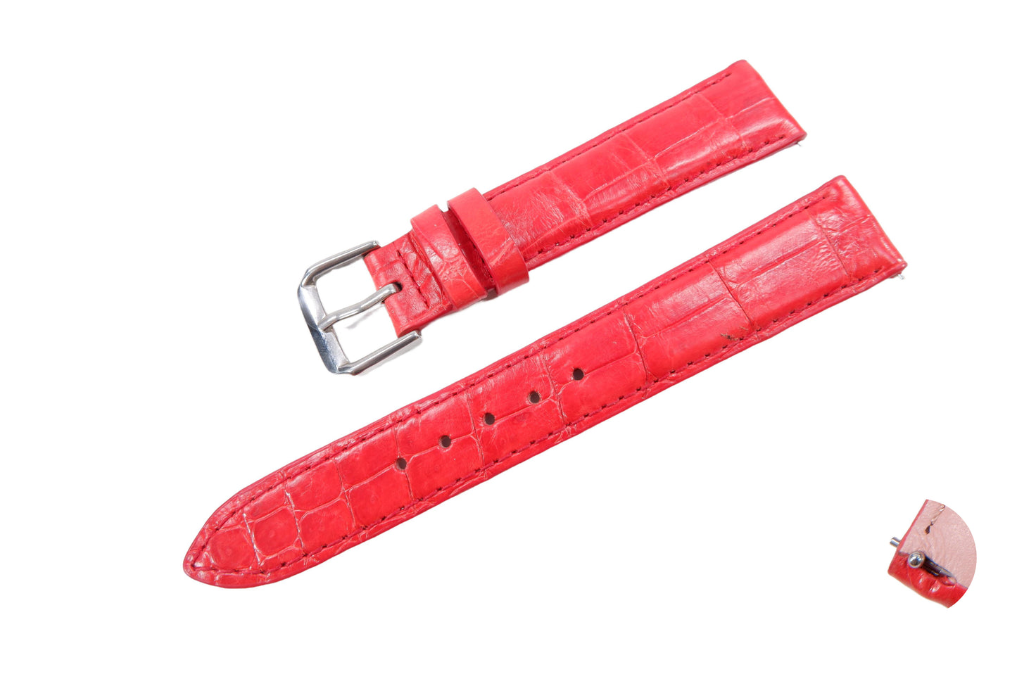 Genuine Crocodile Belly Skin Leather Quick Release Watch Strap Red Band with Buckle
