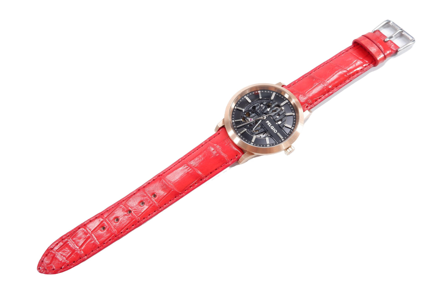 Genuine Crocodile Belly Skin Leather Quick Release Watch Strap Red Band with Buckle
