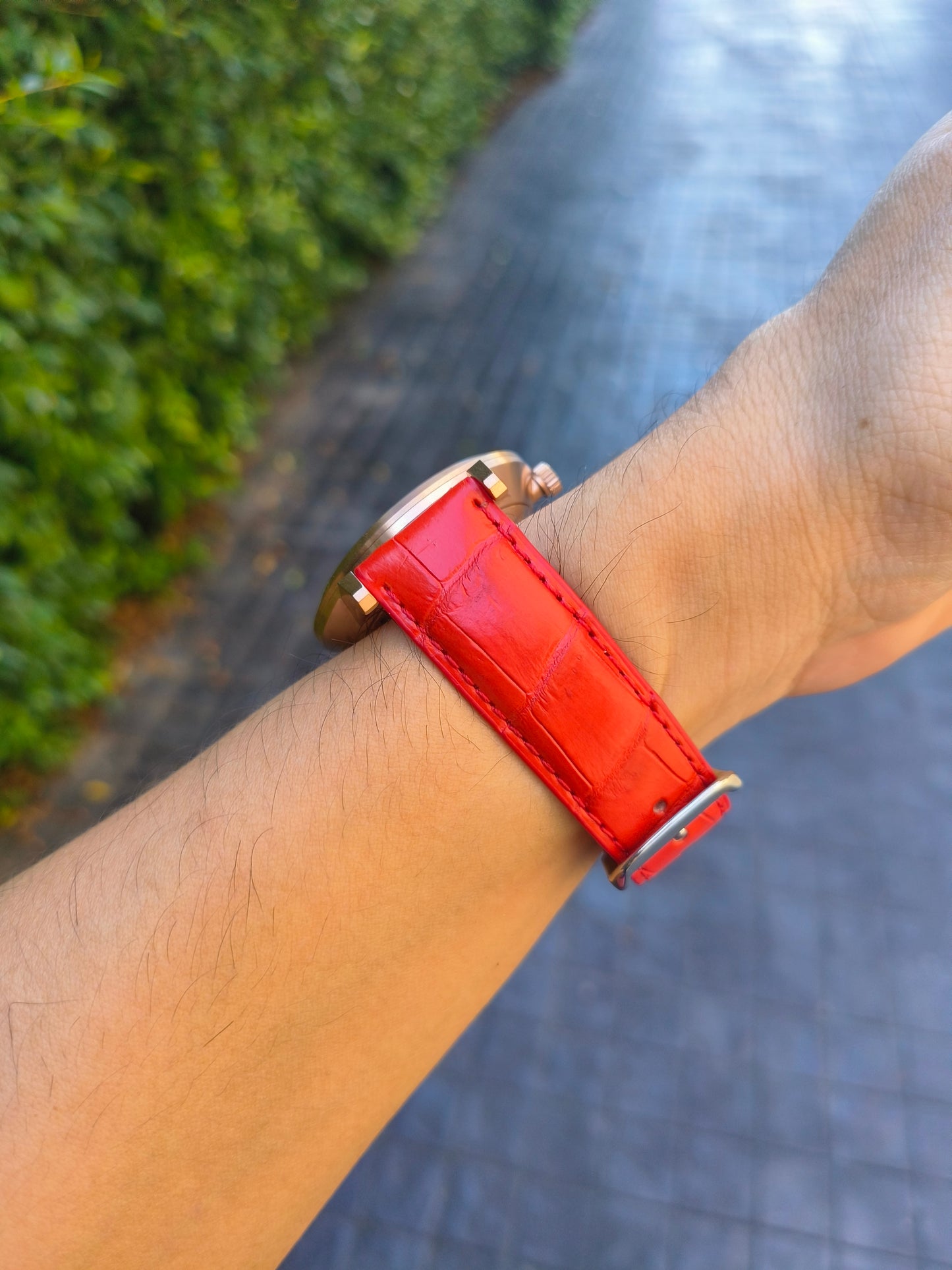 Genuine Crocodile Belly Skin Leather Quick Release Watch Strap Red Band with Buckle