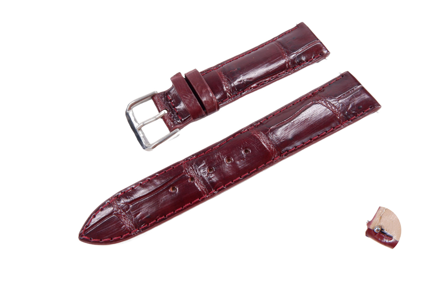Genuine Crocodile Belly Skin Leather Quick Release Watch Strap Red Band with Buckle