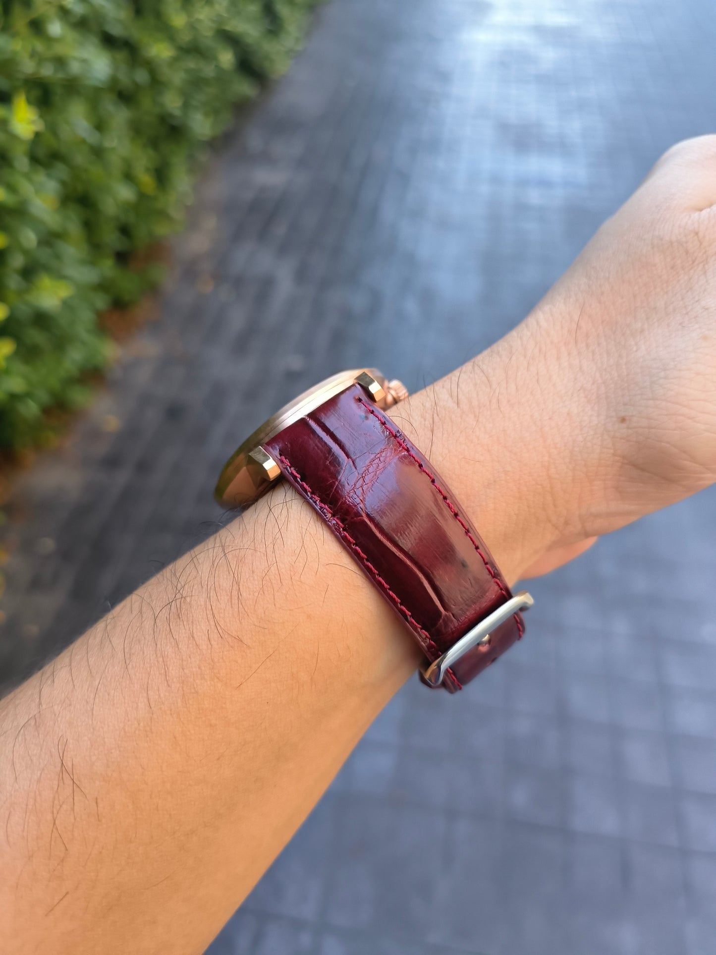 Genuine Crocodile Belly Skin Leather Quick Release Watch Strap Red Band with Buckle