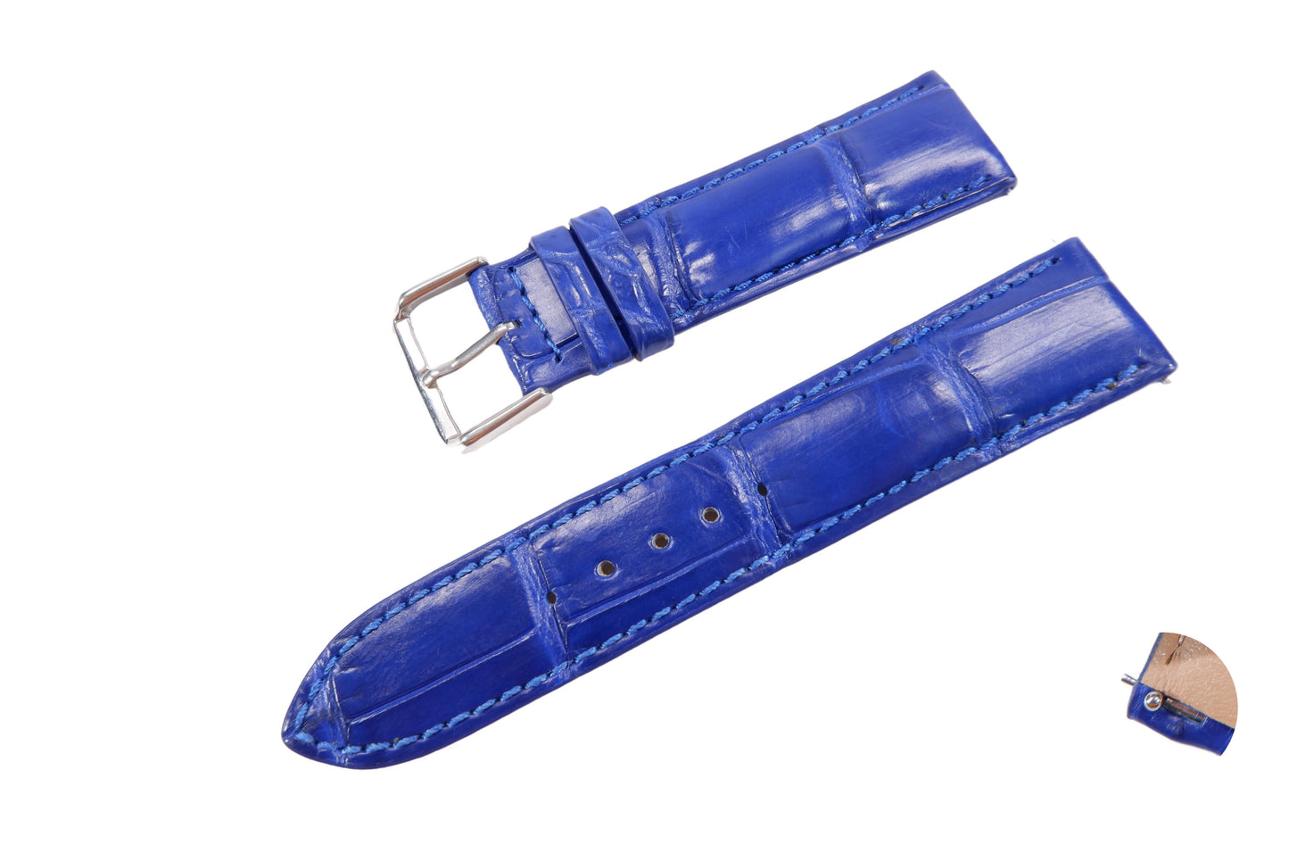Genuine Crocodile Belly Skin Leather Quick Release Watch Strap Blue Band with Buckle