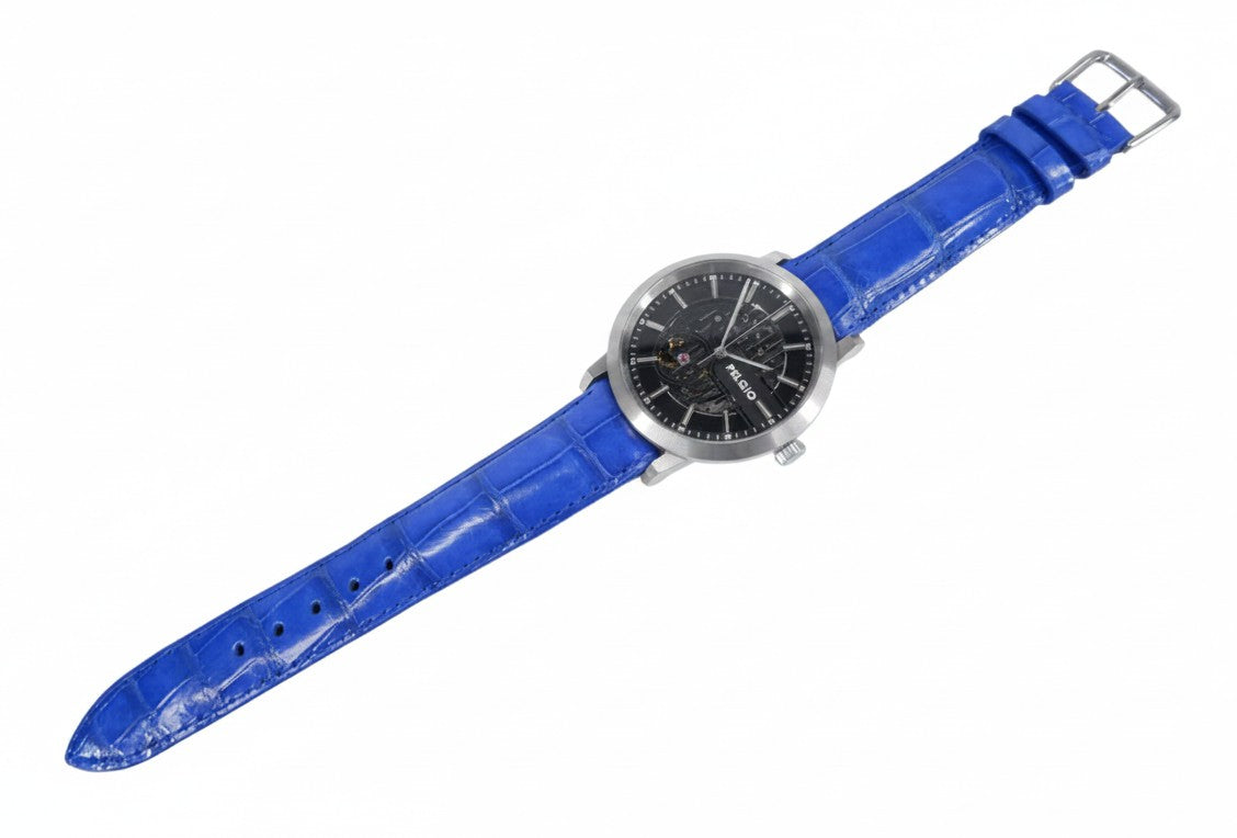 Genuine Crocodile Belly Skin Leather Quick Release Watch Strap Blue Band with Buckle