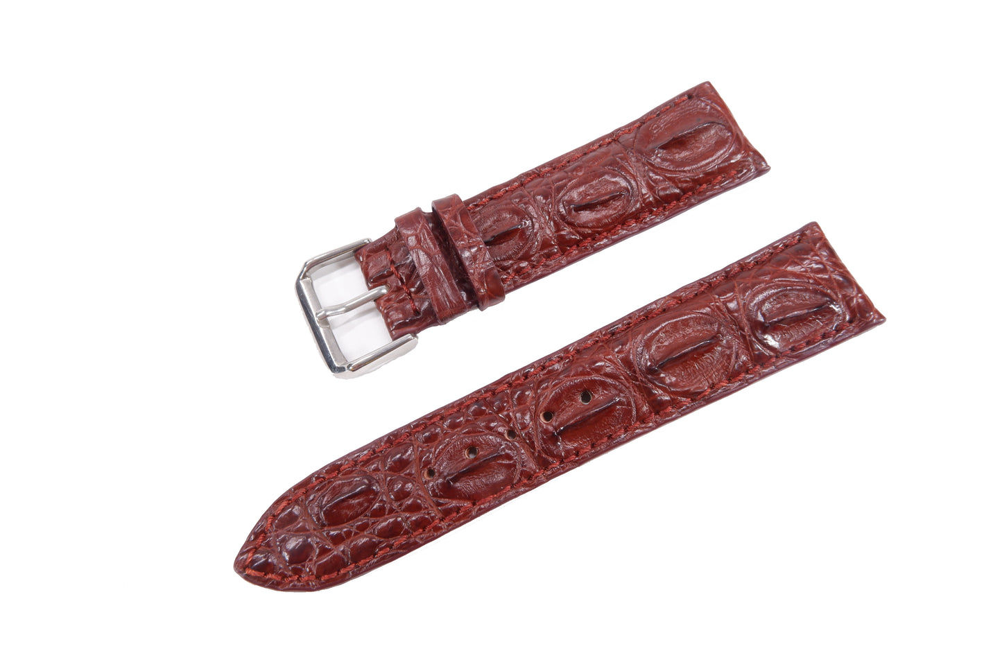Genuine Crocodile Backbone Skin Leather Watch Strap Red Band with Buckle
