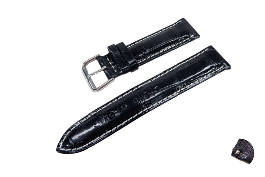 Genuine Crocodile Belly Skin Leather Quick Release Watch Strap White Thread Band with Buckle