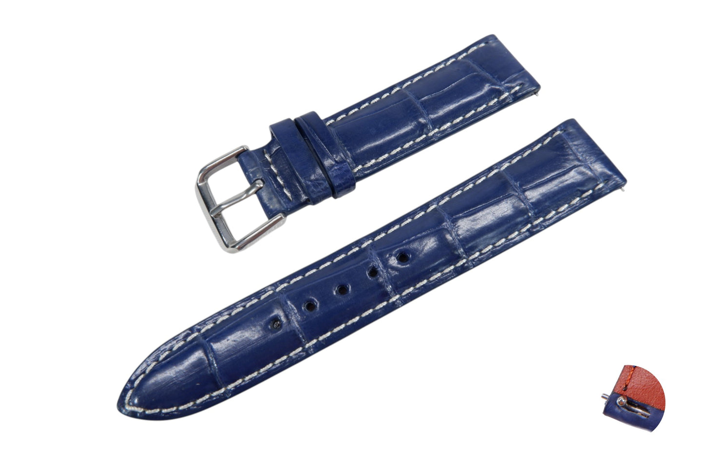 Genuine Crocodile Belly Skin Leather Quick Release Watch Strap White Thread Band with Buckle