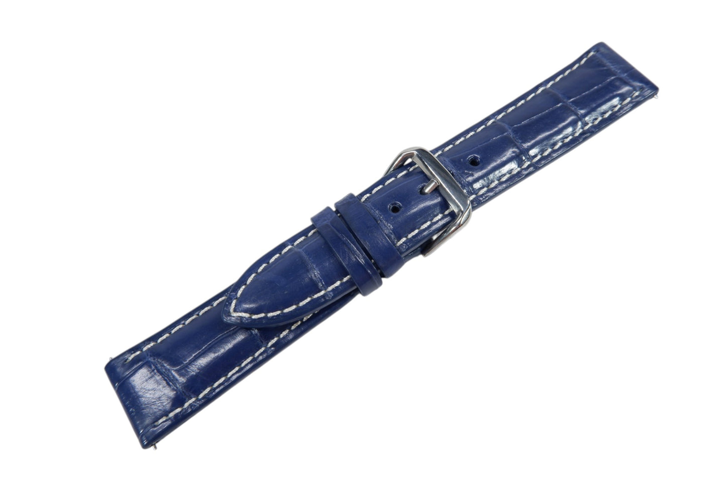 Genuine Crocodile Belly Skin Leather Quick Release Watch Strap White Thread Band with Buckle