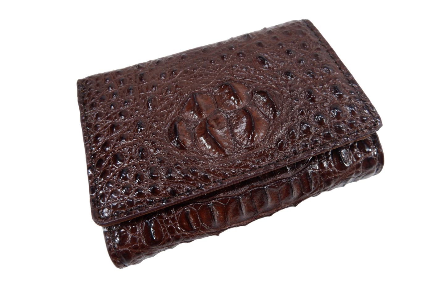 Genuine Crocodile Hornback Skin Leather Mini Trifold Coins Wallet