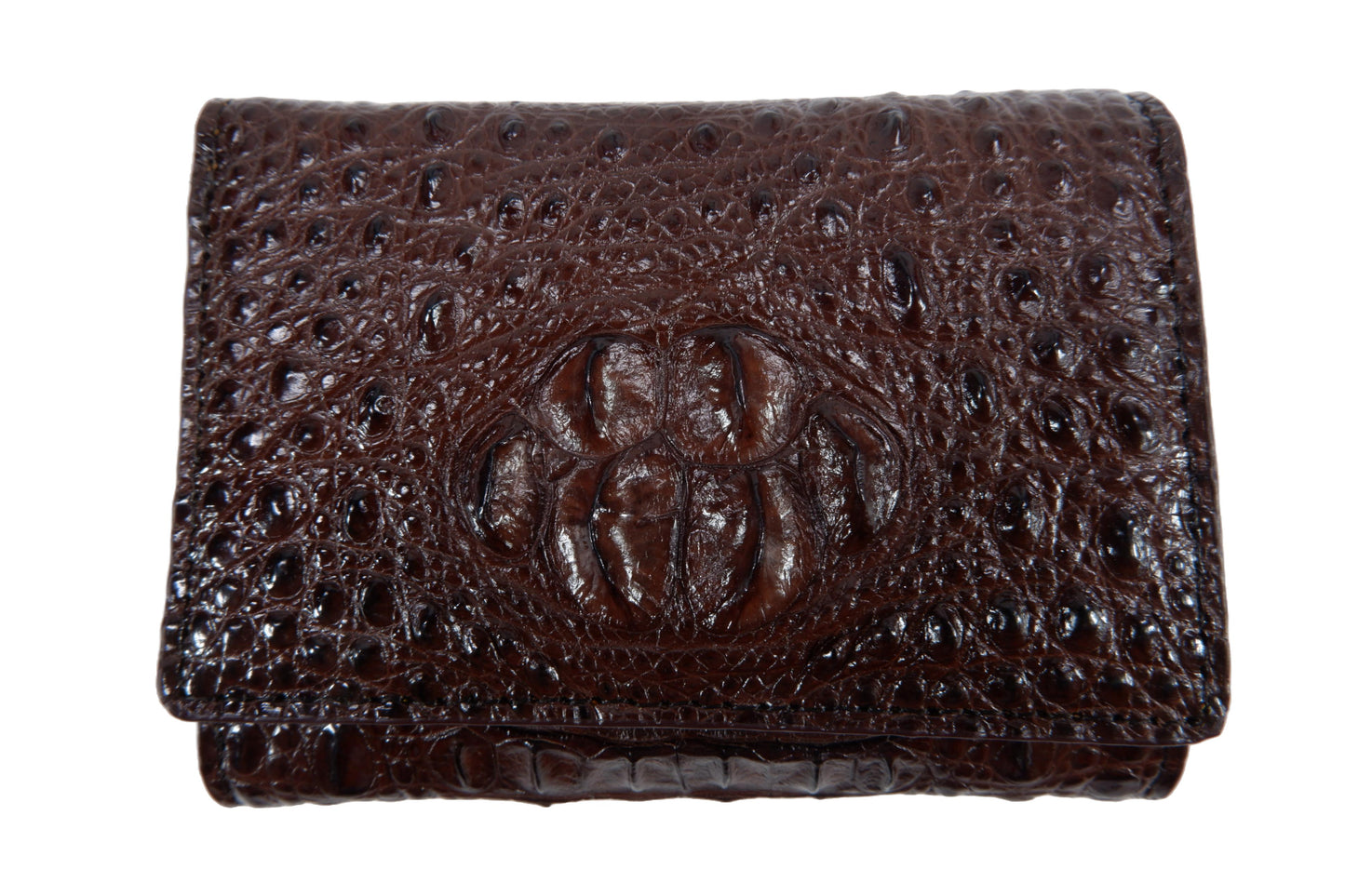 Genuine Crocodile Hornback Skin Leather Mini Trifold Coins Wallet