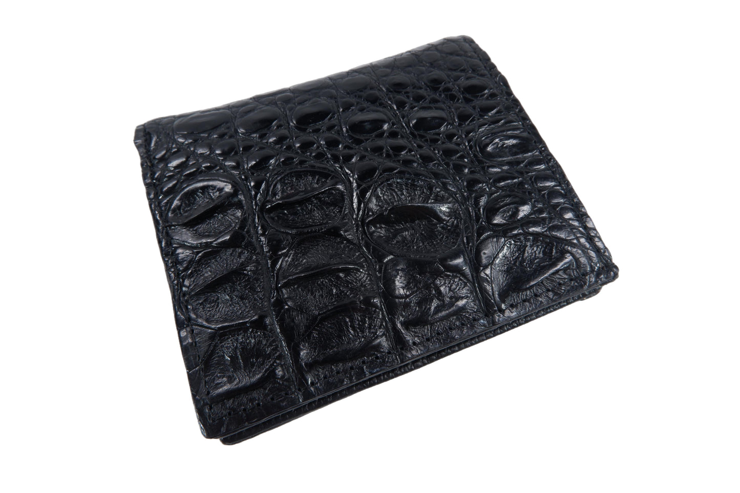 Genuine Crocodile Backbone Skin Leather Mini Bifold Wallet