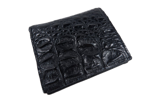 Genuine Crocodile Backbone Skin Leather Mini Bifold Wallet