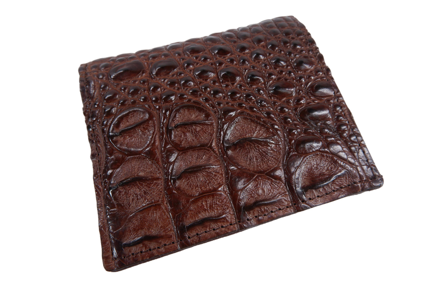 Genuine Crocodile Backbone Skin Leather Mini Bifold Wallet