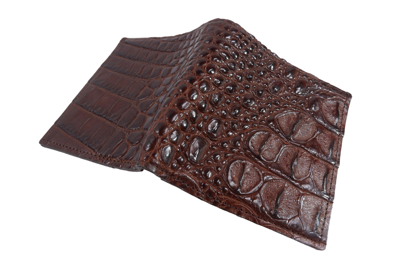 Genuine Crocodile Backbone Skin Leather Mini Bifold Wallet