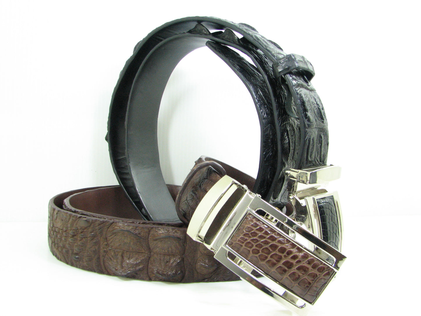 Genuine Crocodile Head Bump Skin Leather Auto Locking Men's Belt