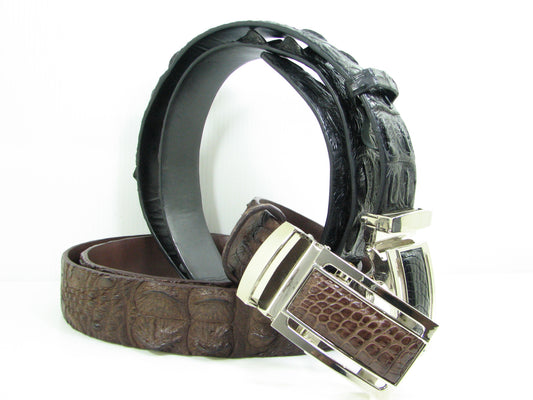 Genuine Crocodile Head Bump Skin Leather Auto Locking Men's Belt
