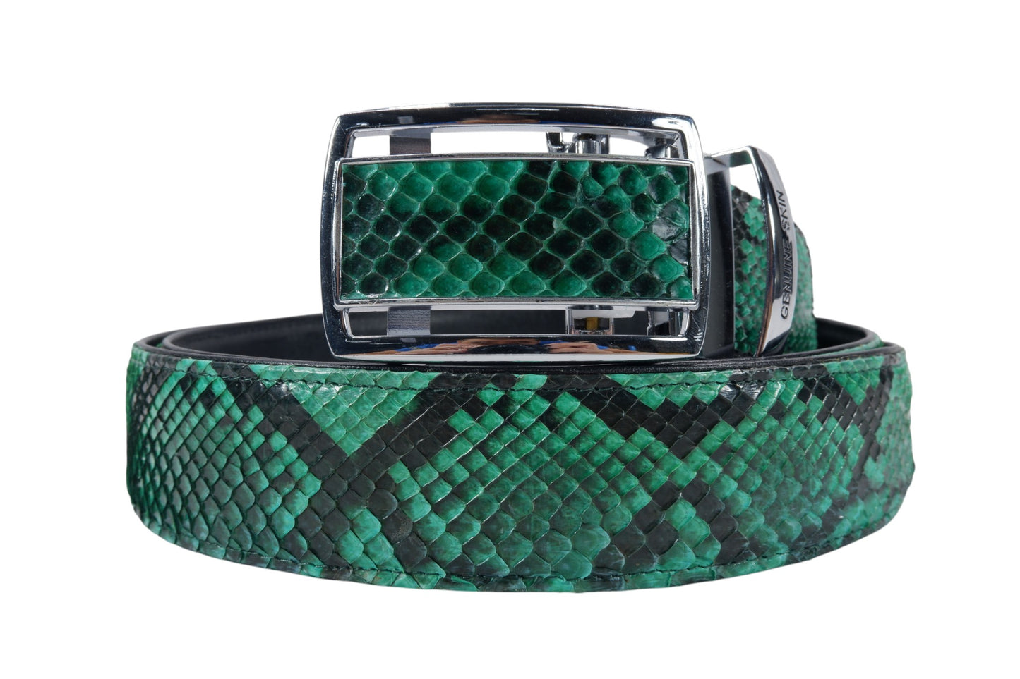 Genuine Reticulated Python Snake Skin Leather Auto Locking Men's Belt