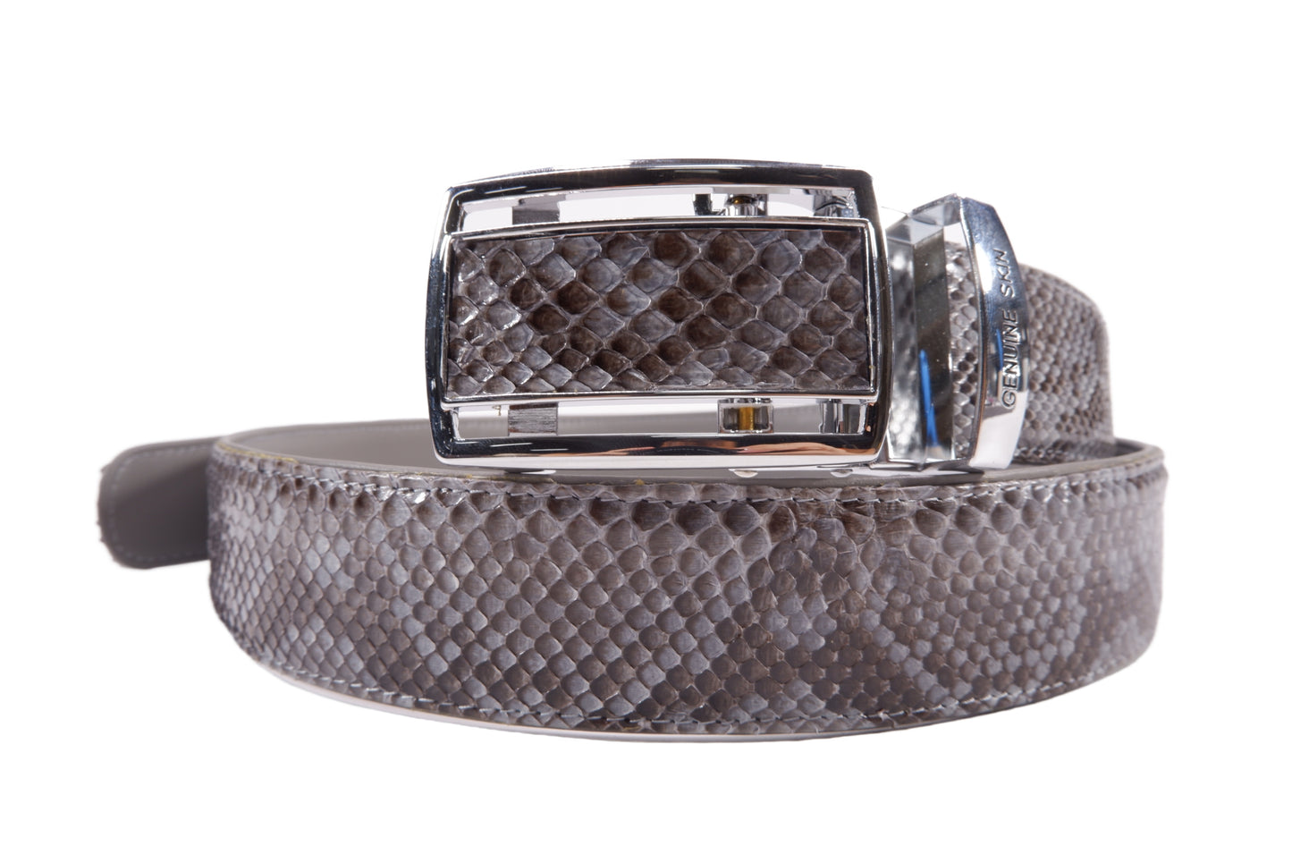 Genuine Reticulated Python Snake Skin Leather Auto Locking Men's Belt