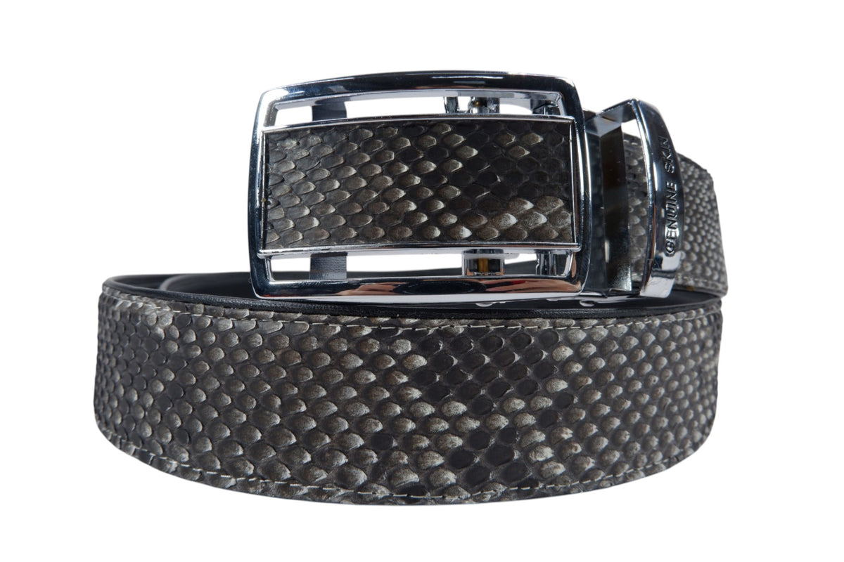 Genuine Reticulated Python Snake Skin Leather Auto Locking Men's Belt