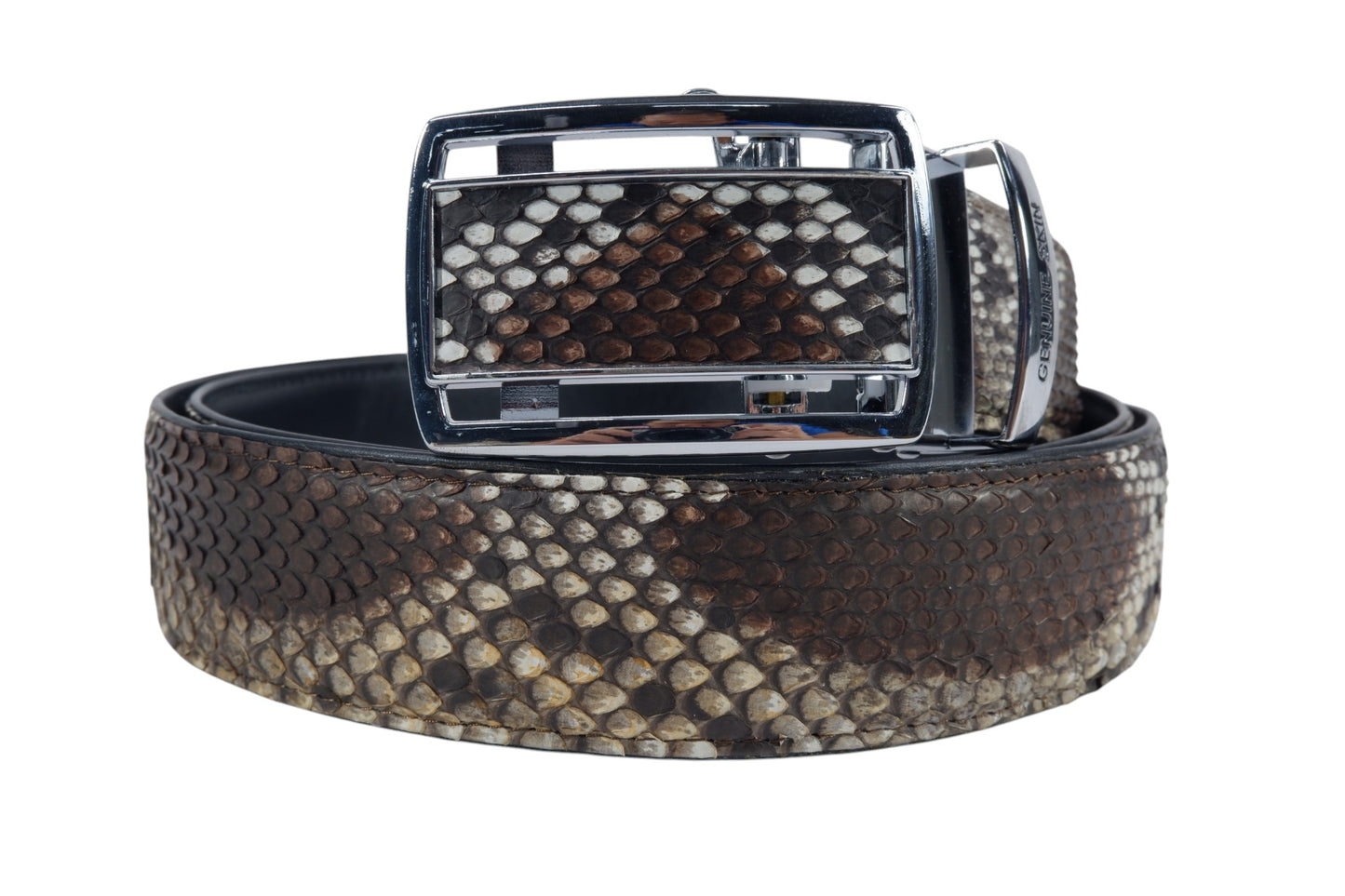 Genuine Reticulated Python Snake Skin Leather Auto Locking Men's Belt