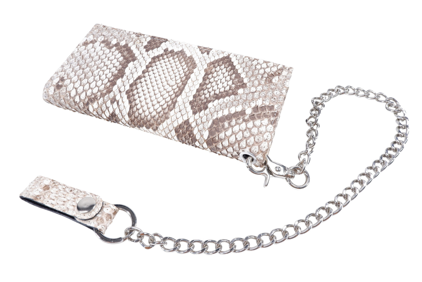 Genuine Burmese Python Snake Skin Leather Long Checkbook Wallet with Chains